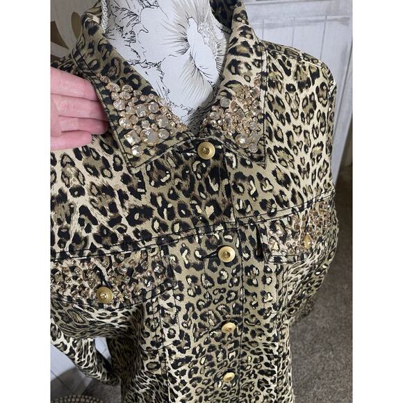 Midnight Velvet Embellished Rhinestone Leopard Metallic Button Jacket Size XL - Picture 3 of 6